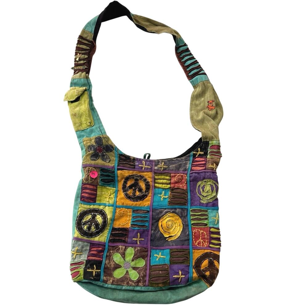 Handmade Grateful Dead Nepal cotton hobo bag patchwork floral embroider grunge
